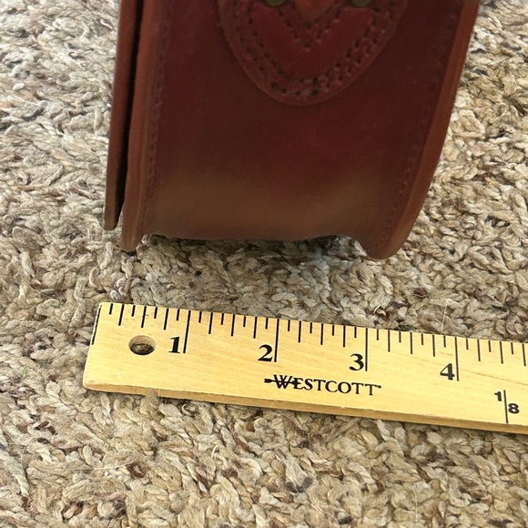 LL Bean Signature think hide leather maroon burgundy red brown structured bag - Picture 10 of 12